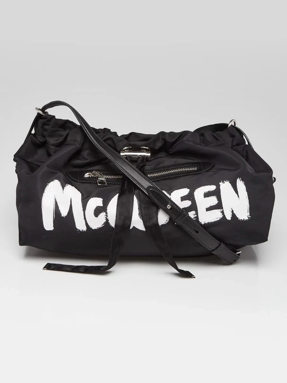 S Alexander McQueen Black Graffiti Logo Drawstring Duffel - Picture 2 of 15
